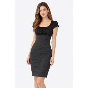 IZ Byer Grey Tiered Sheath Dress Size 0 Cap Sleeve Career Cocktail Dress